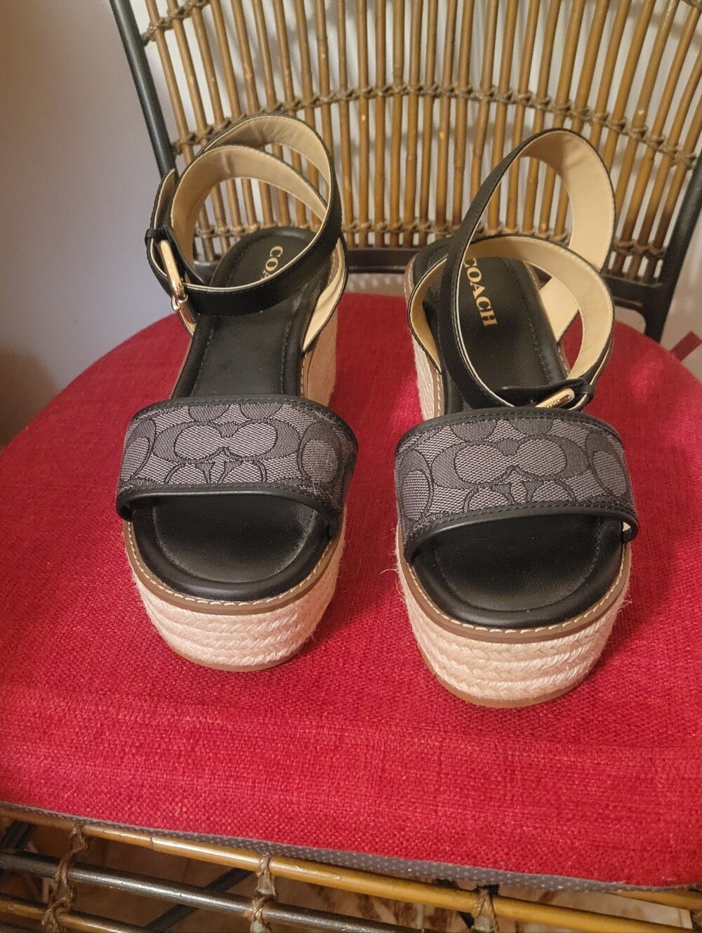 Coach Black Signature Canvas Korey Sandals NEW SIZE 9